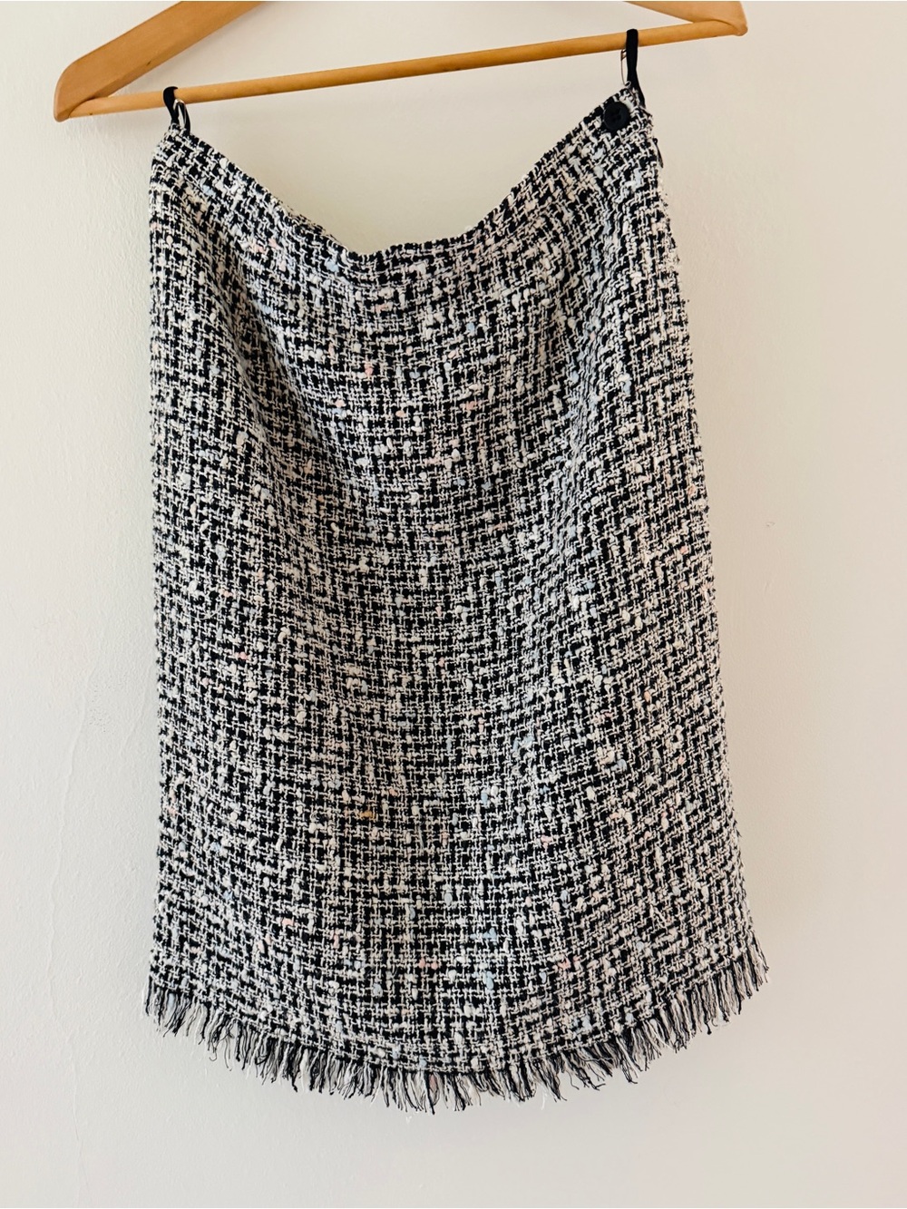 Black & White Tweed Fringe Pencil Skirt sz 6